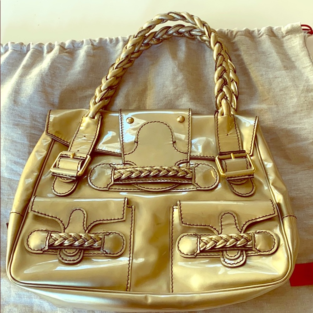 VALENTINO garavani gold patent Histoire bag